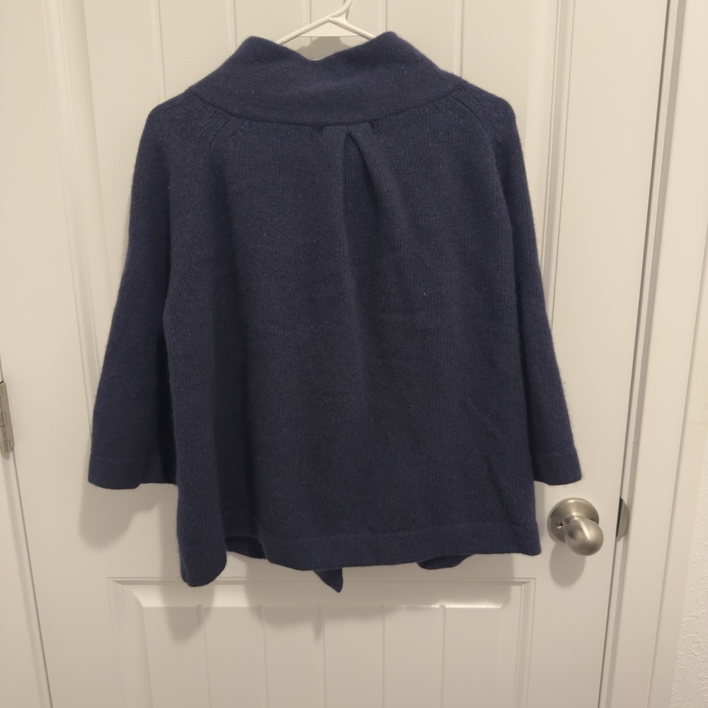 Carole Little Women's Navy High Button Neck Sweater Jacket 3/4 Sleeve Size L - Picture 2 of 5